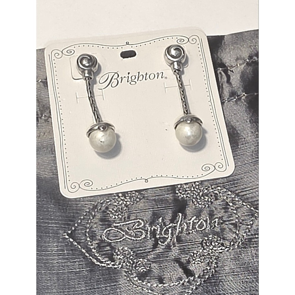 Brighton Silver Tone Faux Pearl Drop Dangle Earrings Classic Elegant